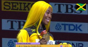 Shelly-Ann Fraser-Pryce receives 4th 100m World Championships GOLD medal
