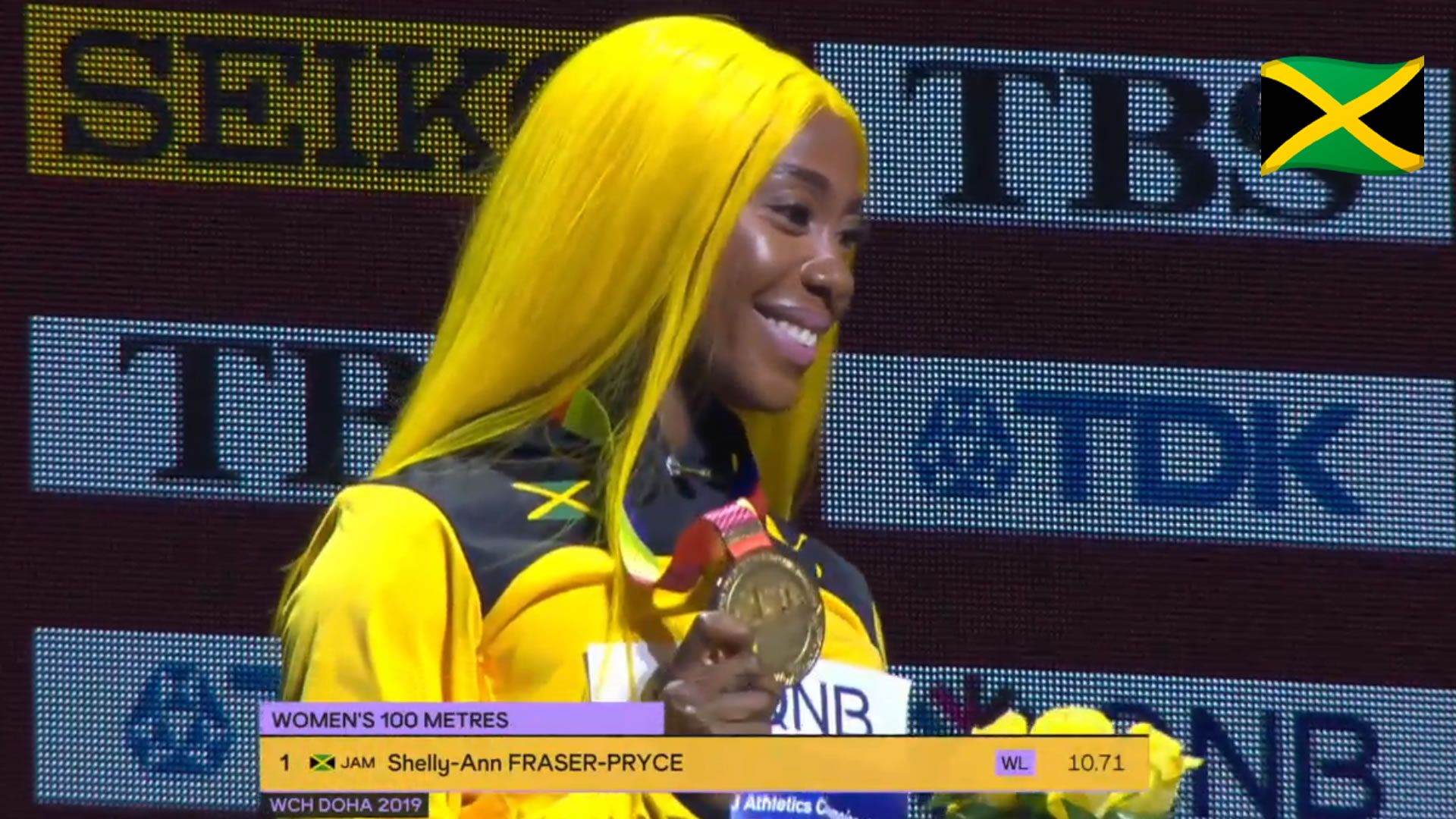 Shelly-Ann Fraser-Pryce receives 4th 100m World Championships GOLD medal Shelly-Ann Fraser-Pryce receives 4th 100m World Championships GOLD medal