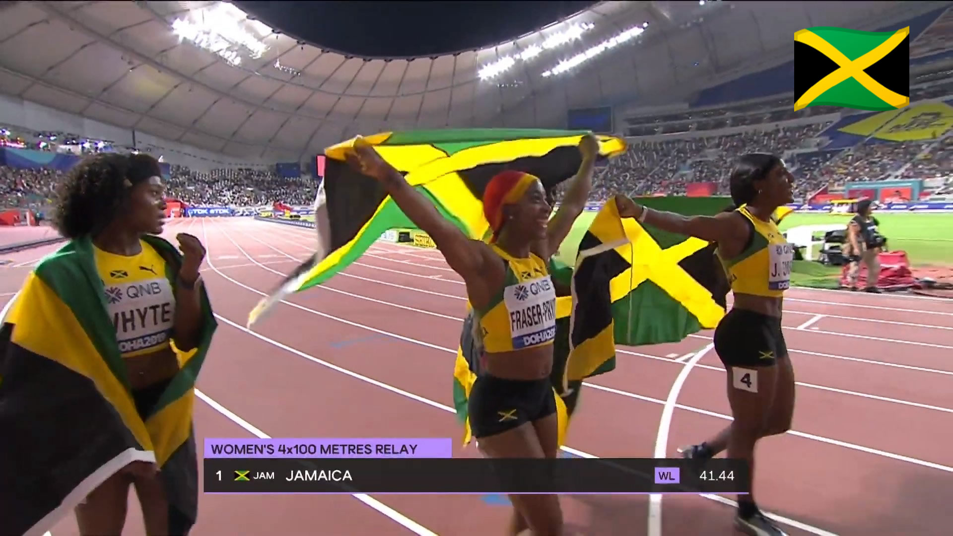 Watch: Team Jamaica wins Women's 4x100m relay GOLD Watch: Team Jamaica wins Women's 4x100m relay GOLD