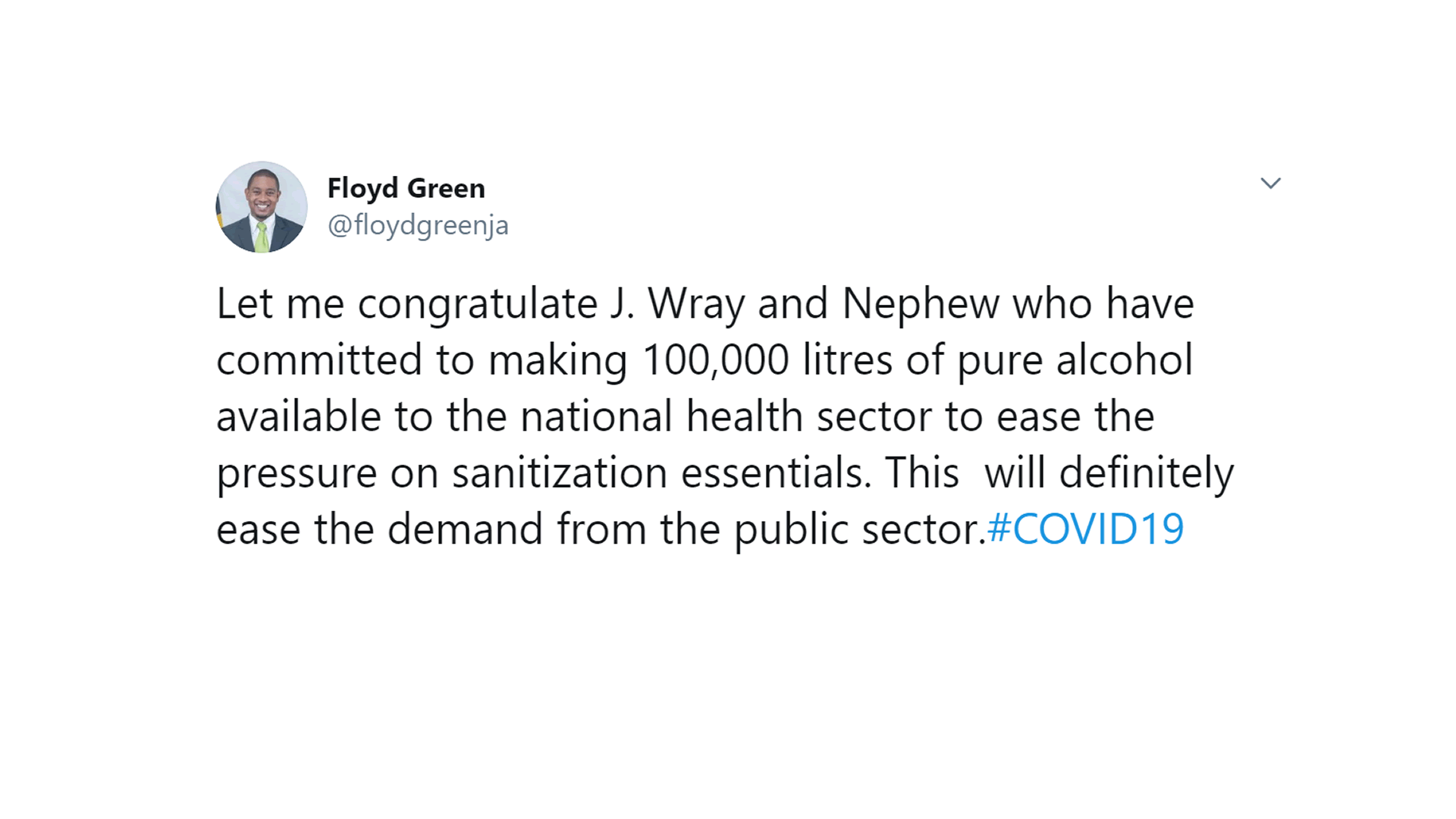Jamaica State Minister Floyd Green says there are alternatives to hand sanitizer