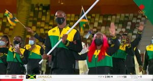 Here comes the Jamaicans during the 2020 Tokyo Olympics Ceremony