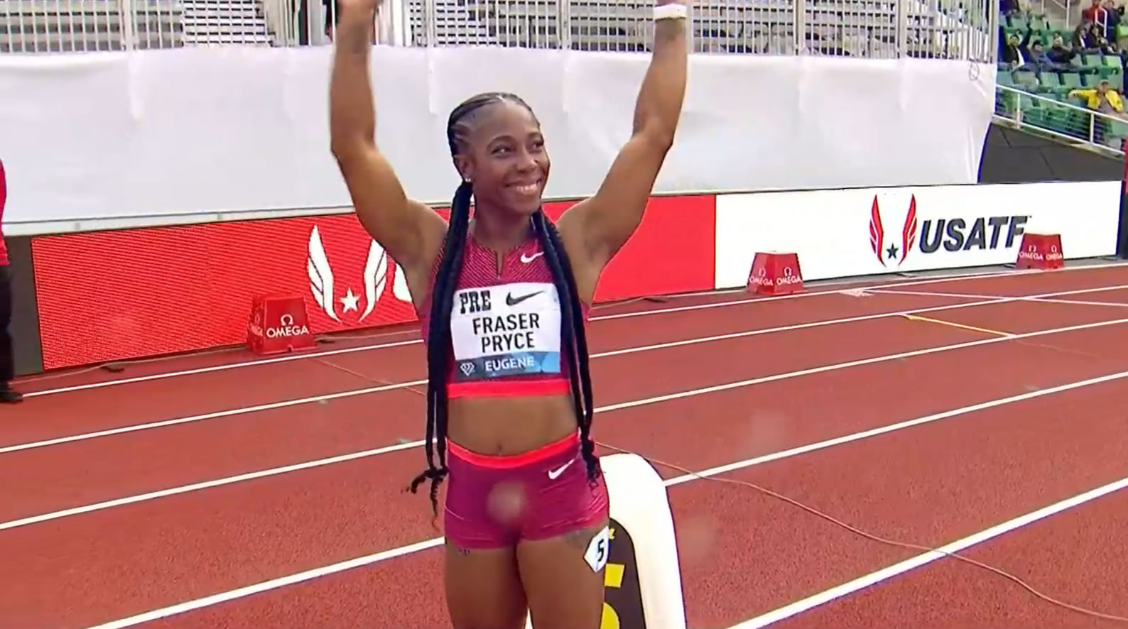 Shelly-Ann Fraser-Pryce wins 200m at Wanda Diamond League in Eugene in 22.41 seconds Shelly-Ann Fraser-Pryce wins 200m at Wanda Diamond League in Eugene in 22.41 seconds