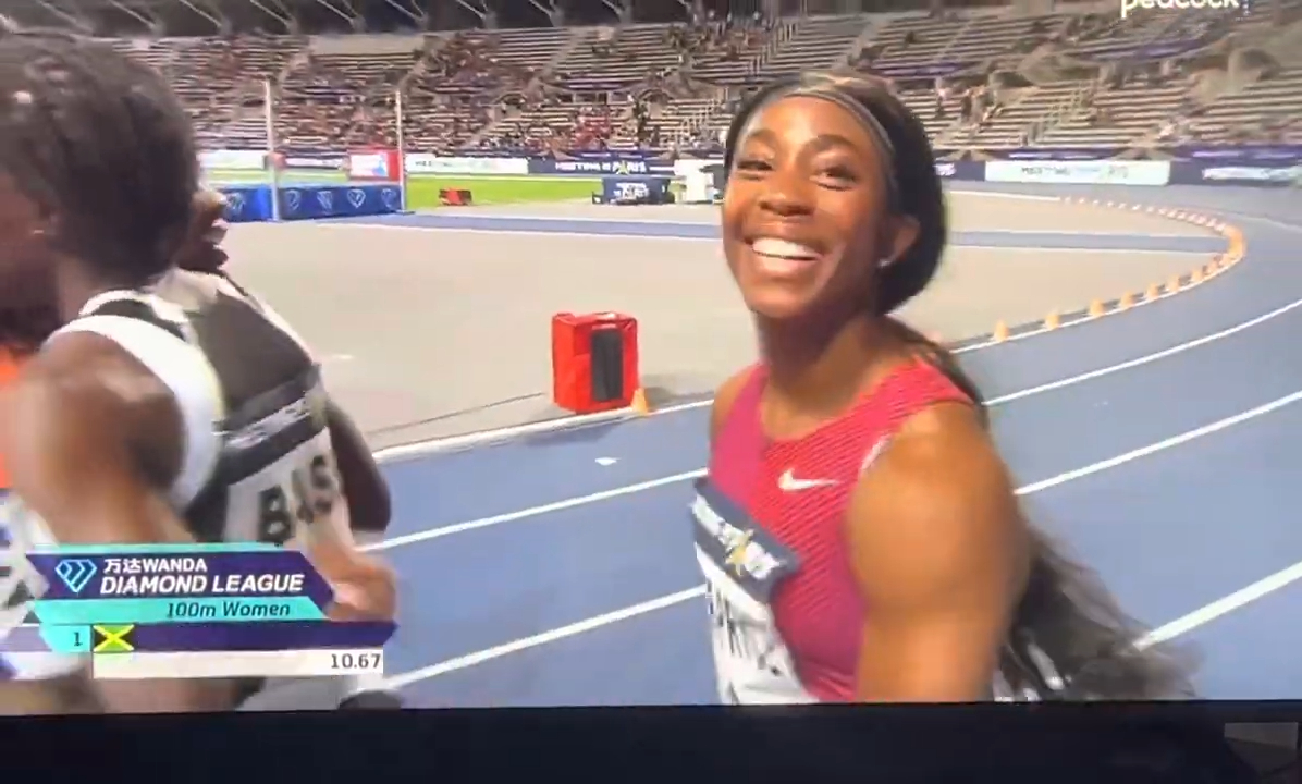 Shelly-Ann Fraser-Pryce equals her own World Lead & New Meet Record of 10.67s (0.5) to win the women's 100m at the Paris Diamond League Shelly-Ann Fraser-Pryce equals her own World Lead & New Meet Record of 10.67s (0.5) to win the women's 100m at the Paris Diamond League
